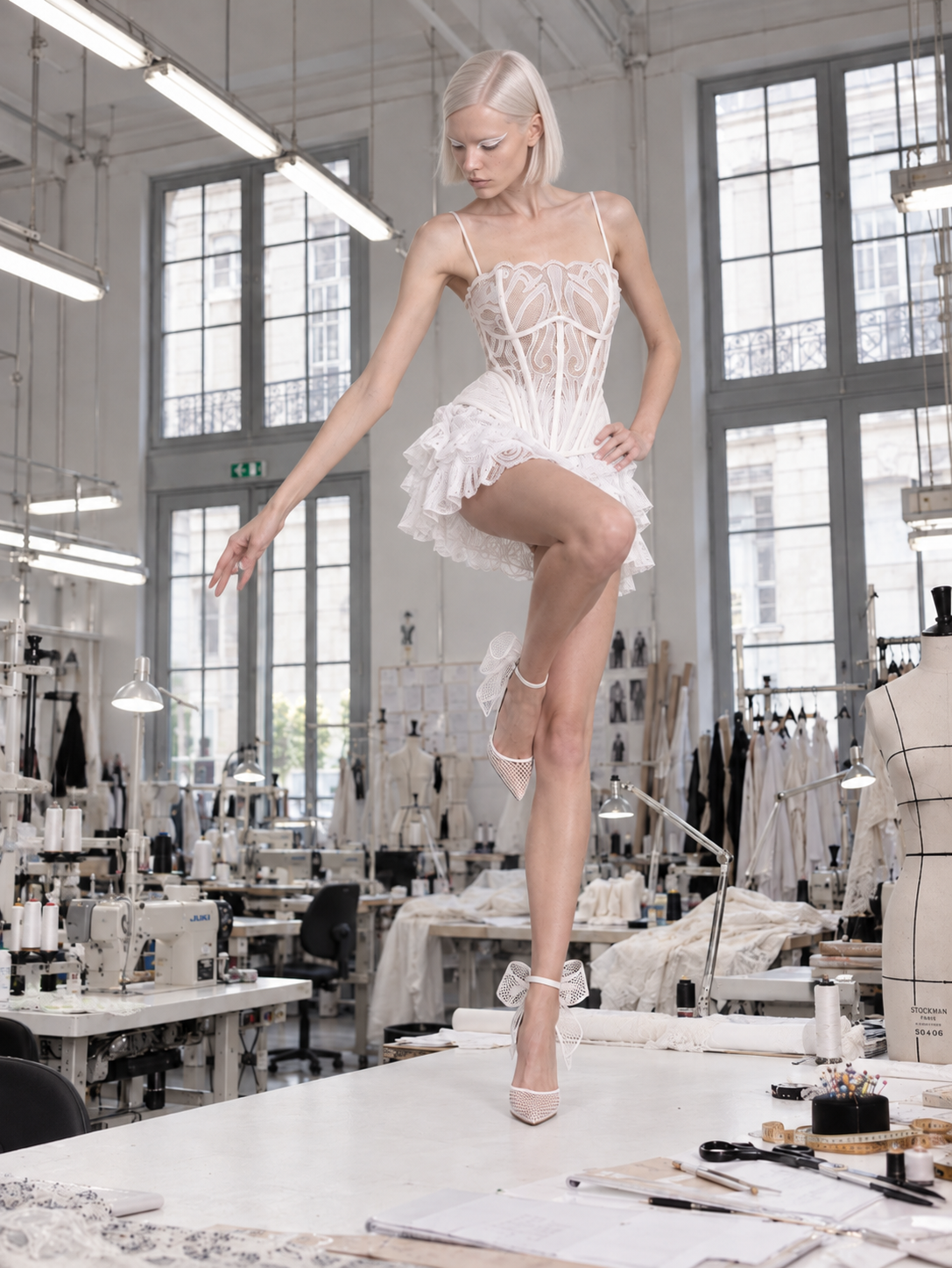 Swan Lace Mini Dress white